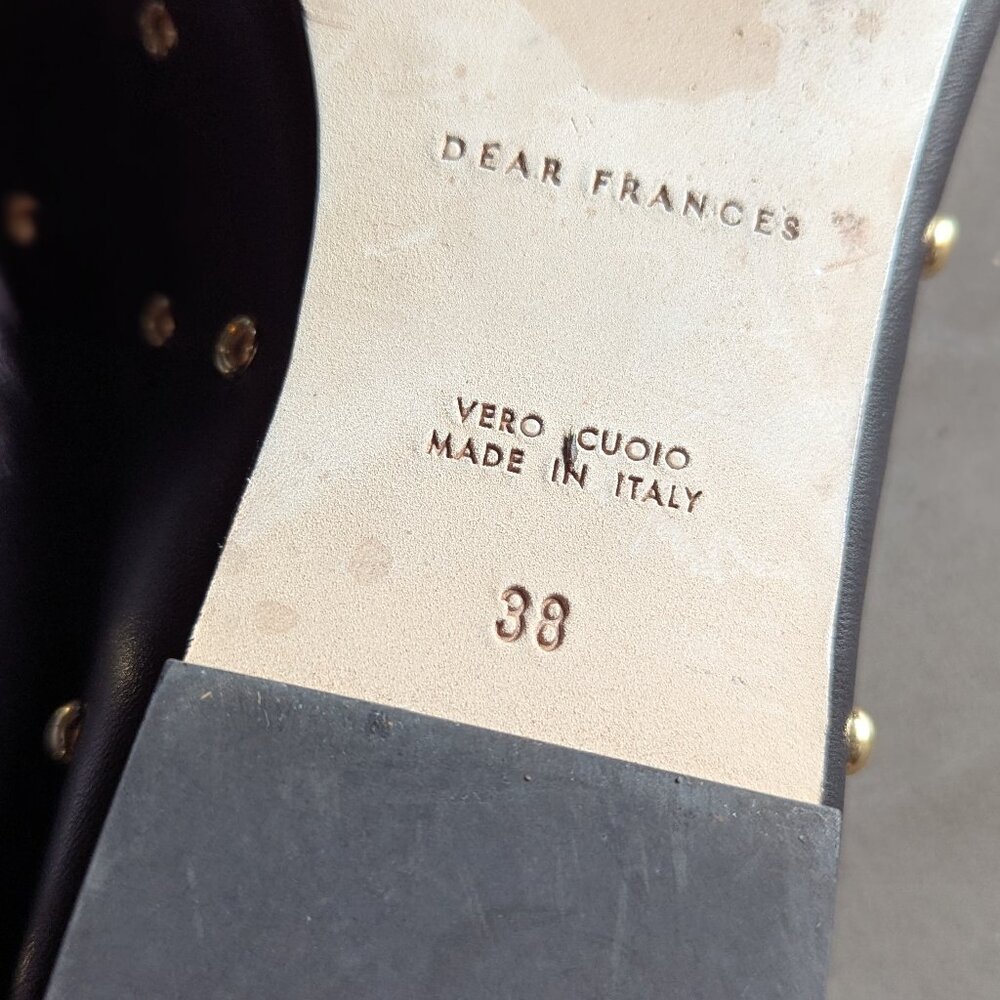 Dear Frances | Black Leather Bala Gold Studs Ballerina Flats | 38 - Picture 12 of 16